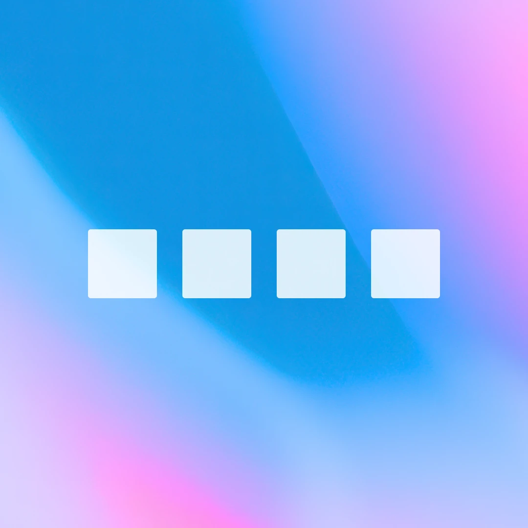 Four white cards on a blue, cyan, and pink gradient background