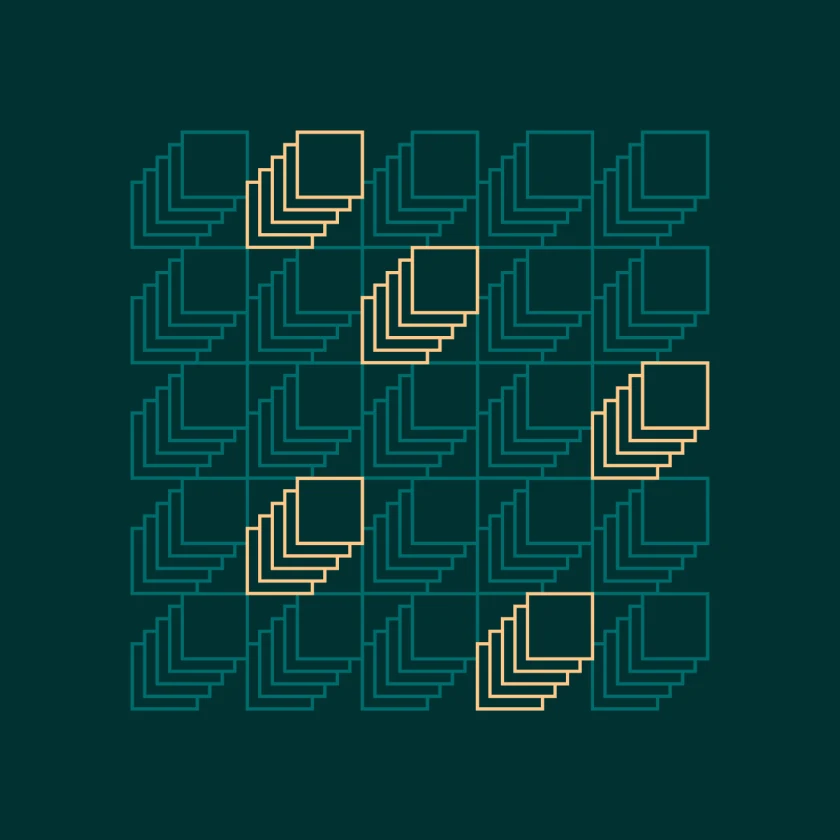 A grid of outlined page stacks, with selected stacks highlighted